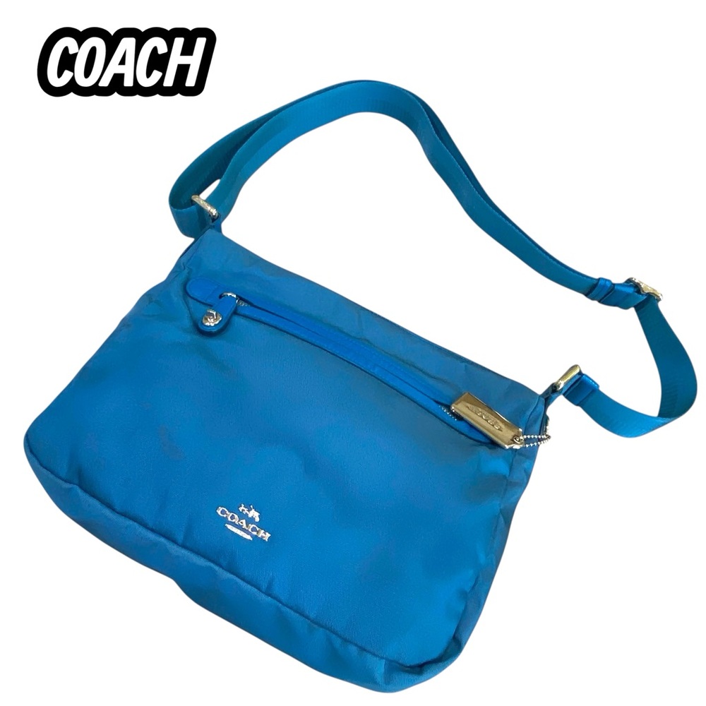 COACH BLUE NYLON TWO-WAY CROSS BODY ZIP HOBO STYLE BAG COACH SILVER BAG TAG!💙